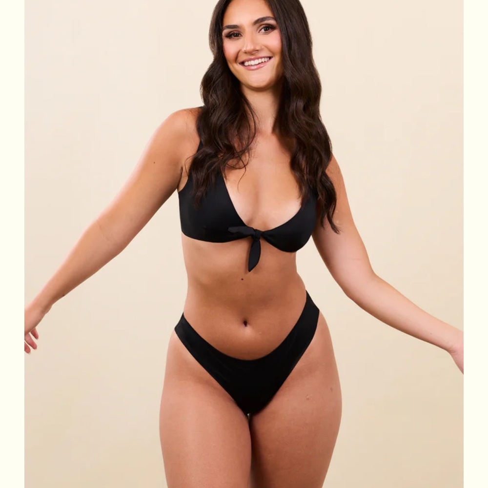 ONEWITH SWIM Elegant Black Tie-Front Bikini Set
